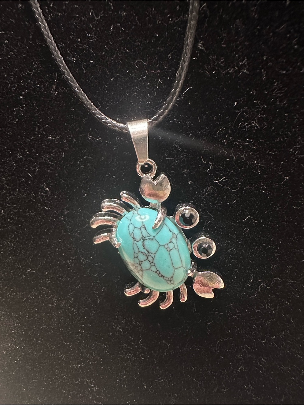 Turquoise Crab Natural Stone Pendant Stainless Steel Necklace with 2 Chains - Picture 2 of 5